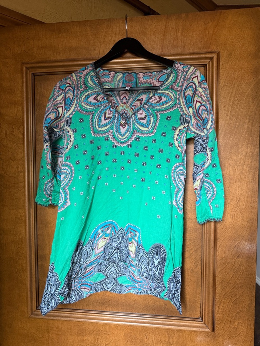 Johnny Was Teal Paisley Scoop Neck Tunic